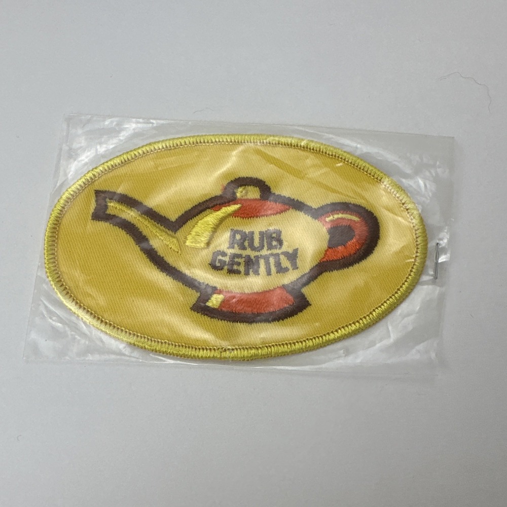 Vintage NOS Patch Rub Gently Genie Lamp Yellow 5" by 3"
